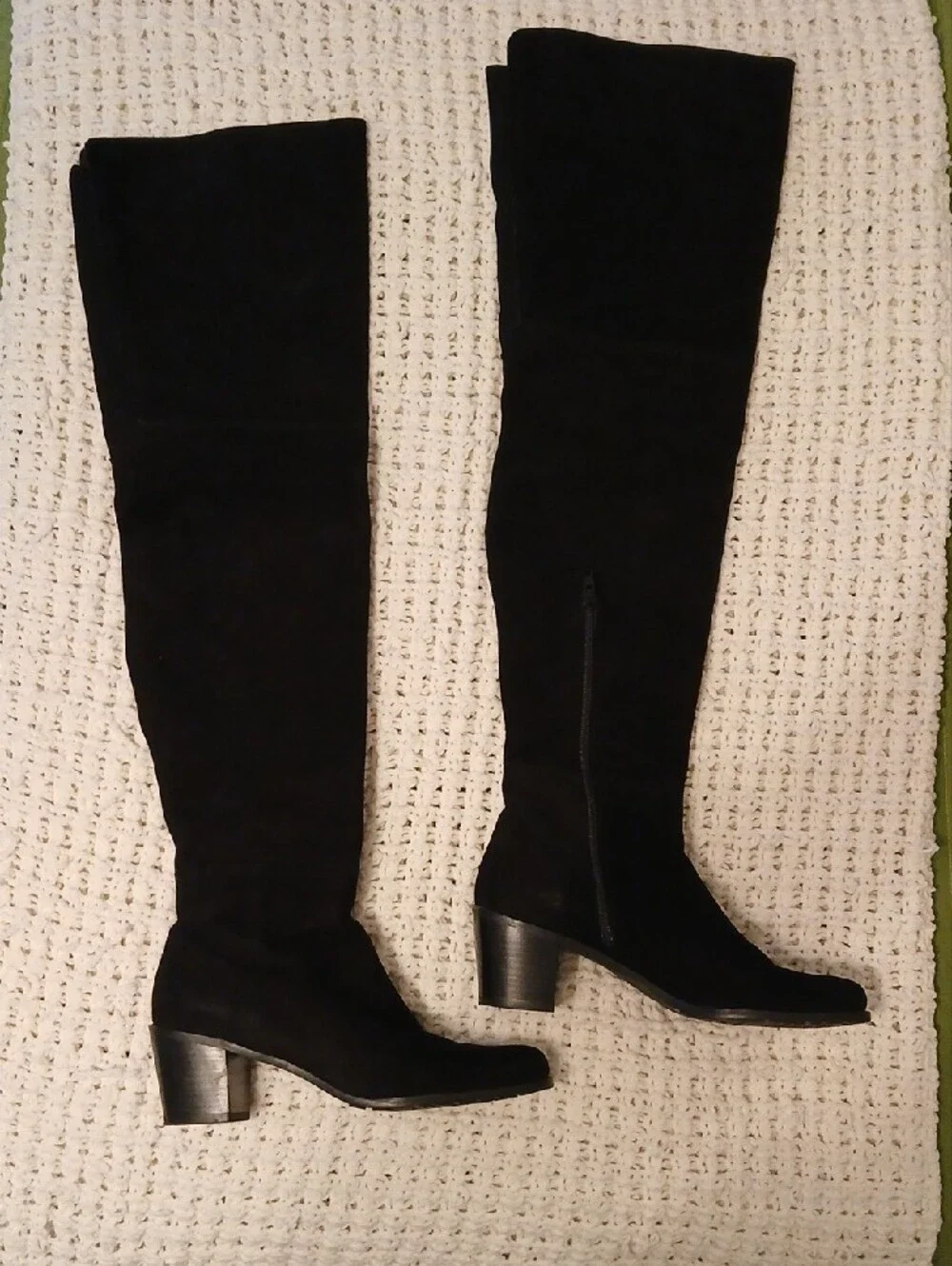 Stuart Weitzman Black Over-the-Knee Block Heel Boots